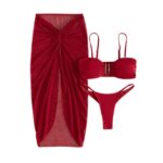 Women's High Cut Bikini Set, 3 Piece-High Wrinkle Swimsuit